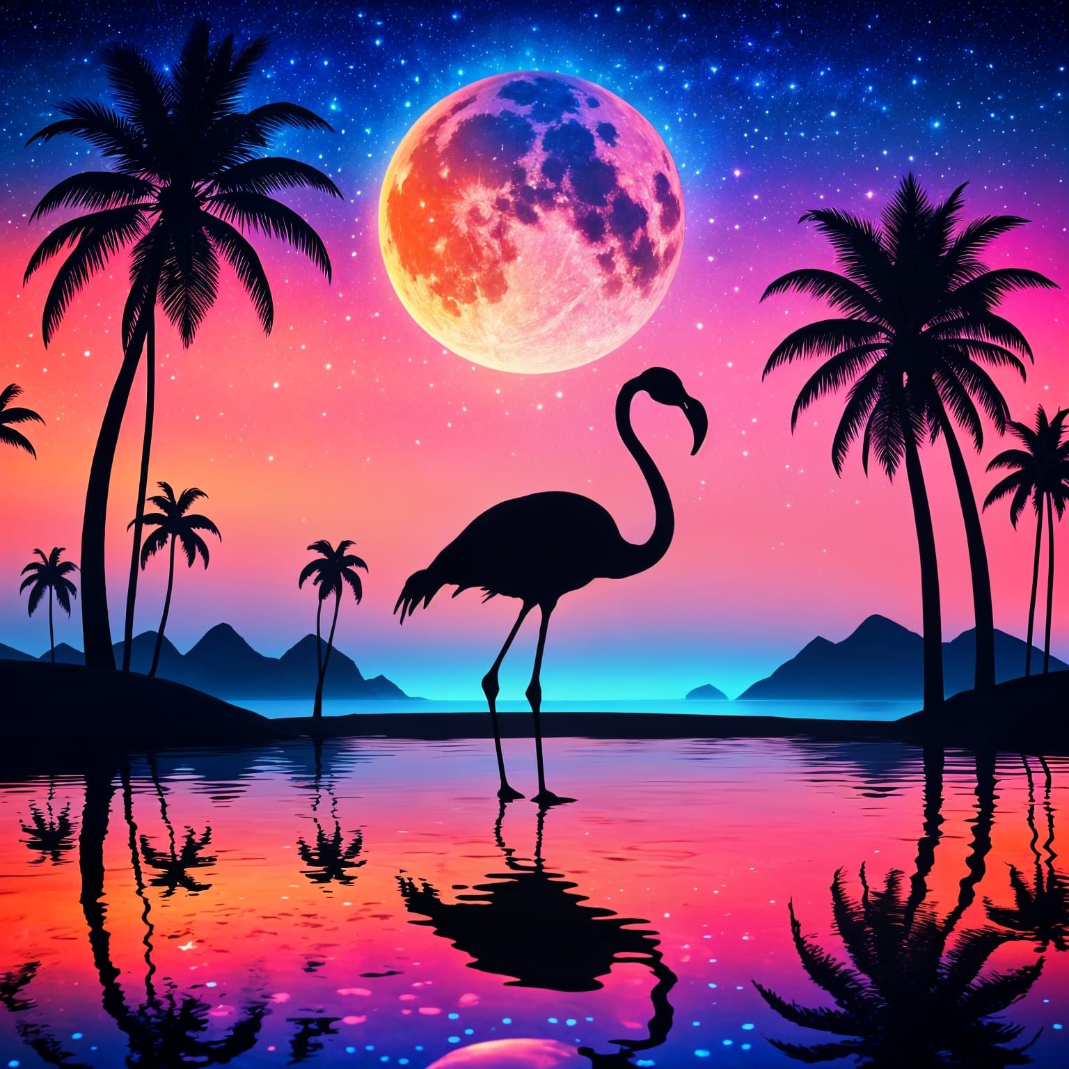 Neon Sunset Flamingo Silhouette in 8K