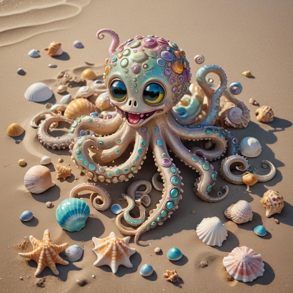 Cutepunk Alien Plays on a Pastel Beach