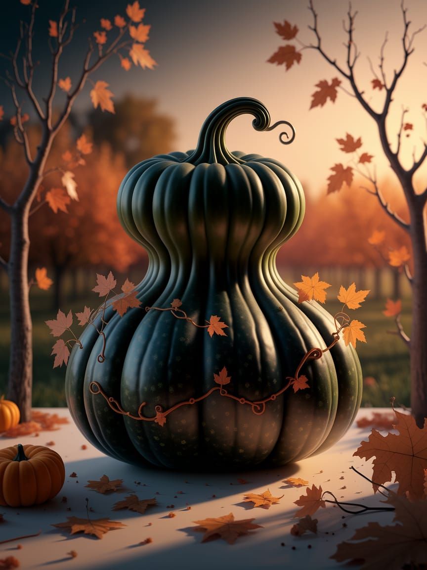 Regal Pumpkin Portrait with Surreal Autumnal Charm