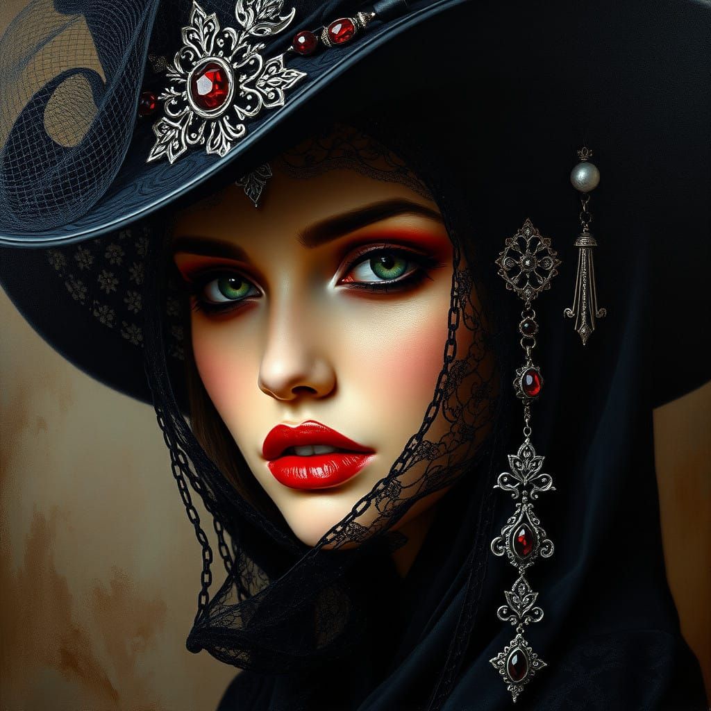 Enigmatic Gothic Goddess in Velvet Black Veil