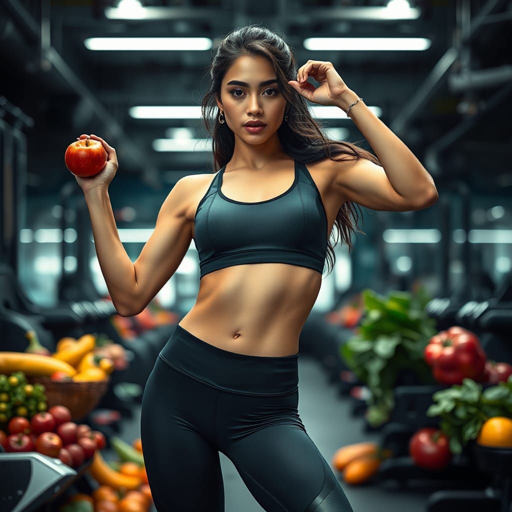 Dynamic Fitness Scene in High-Tech Gym, Hyperrealistic Style