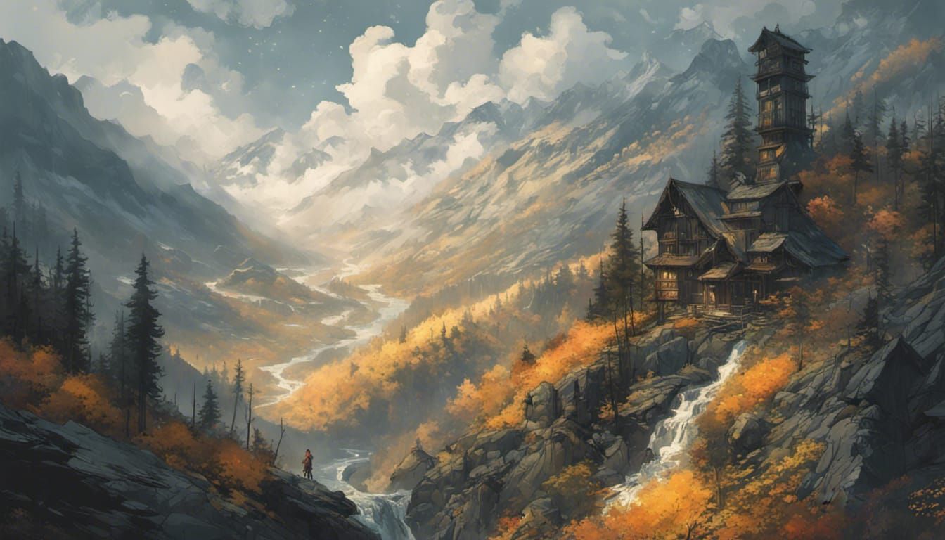 Smoky Mountains Fantasy Masterpiece with Dramatic Lighting