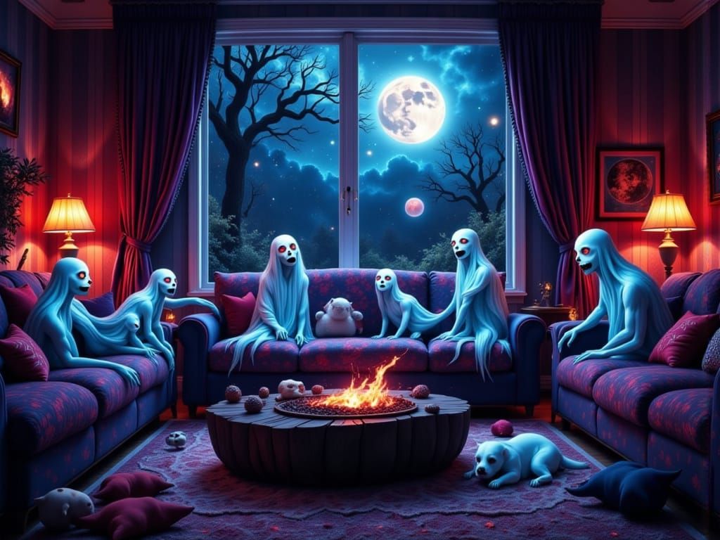 Ghosts Celebrate New Year's Eve in Haunted Living Room