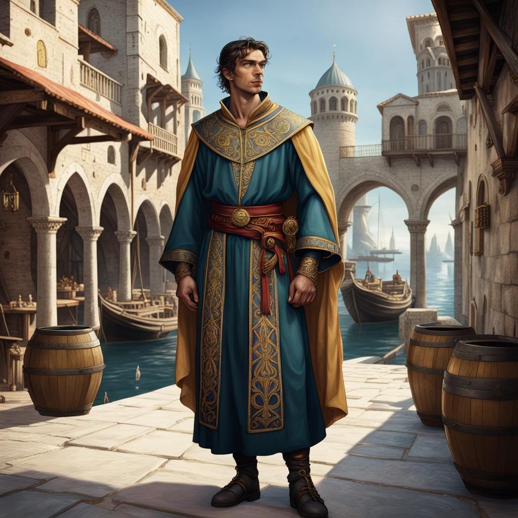 Melnibonean Man in Byzantine Dress at Fantasy Port