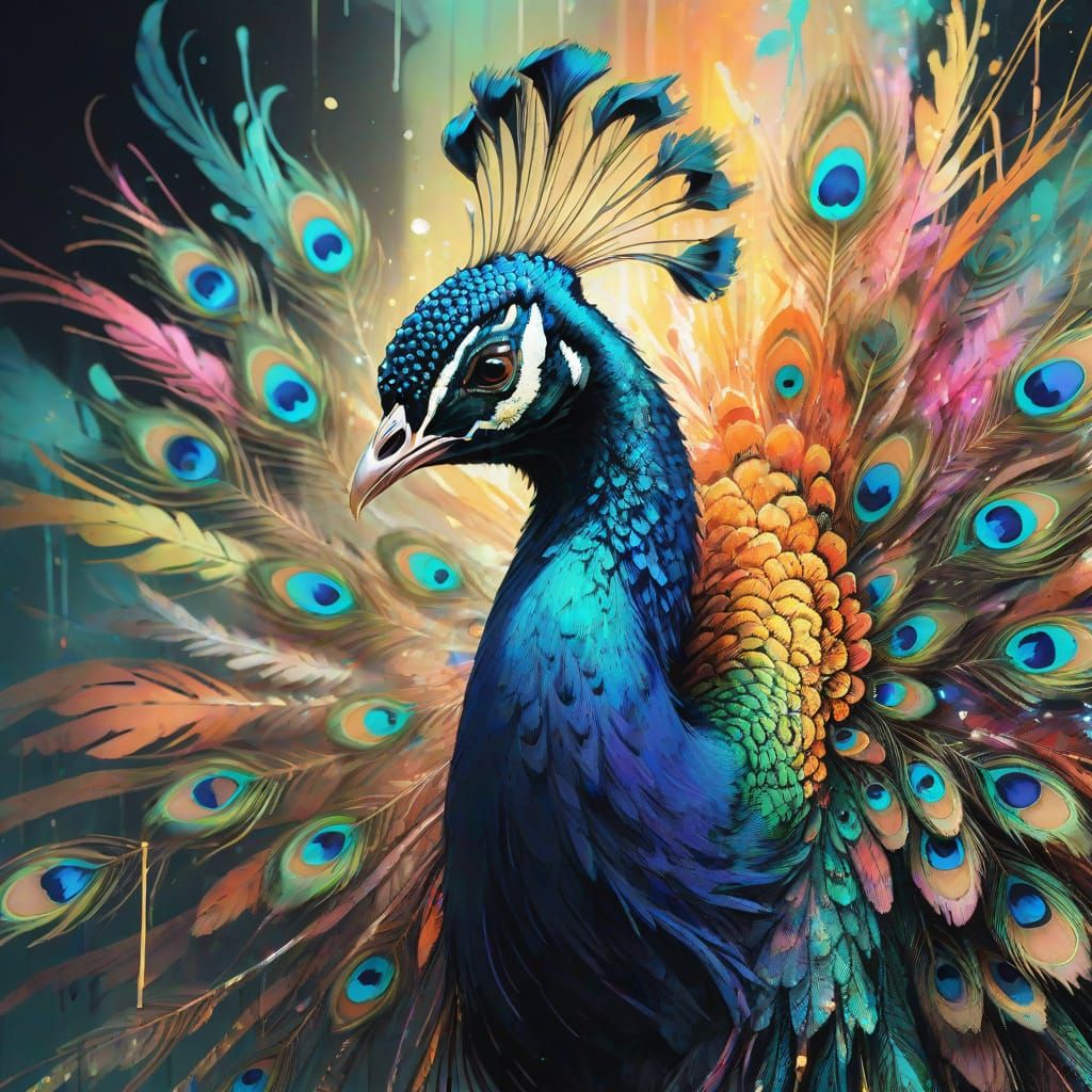 Vibrant Peacock Tail Feathers in Fantasy Art