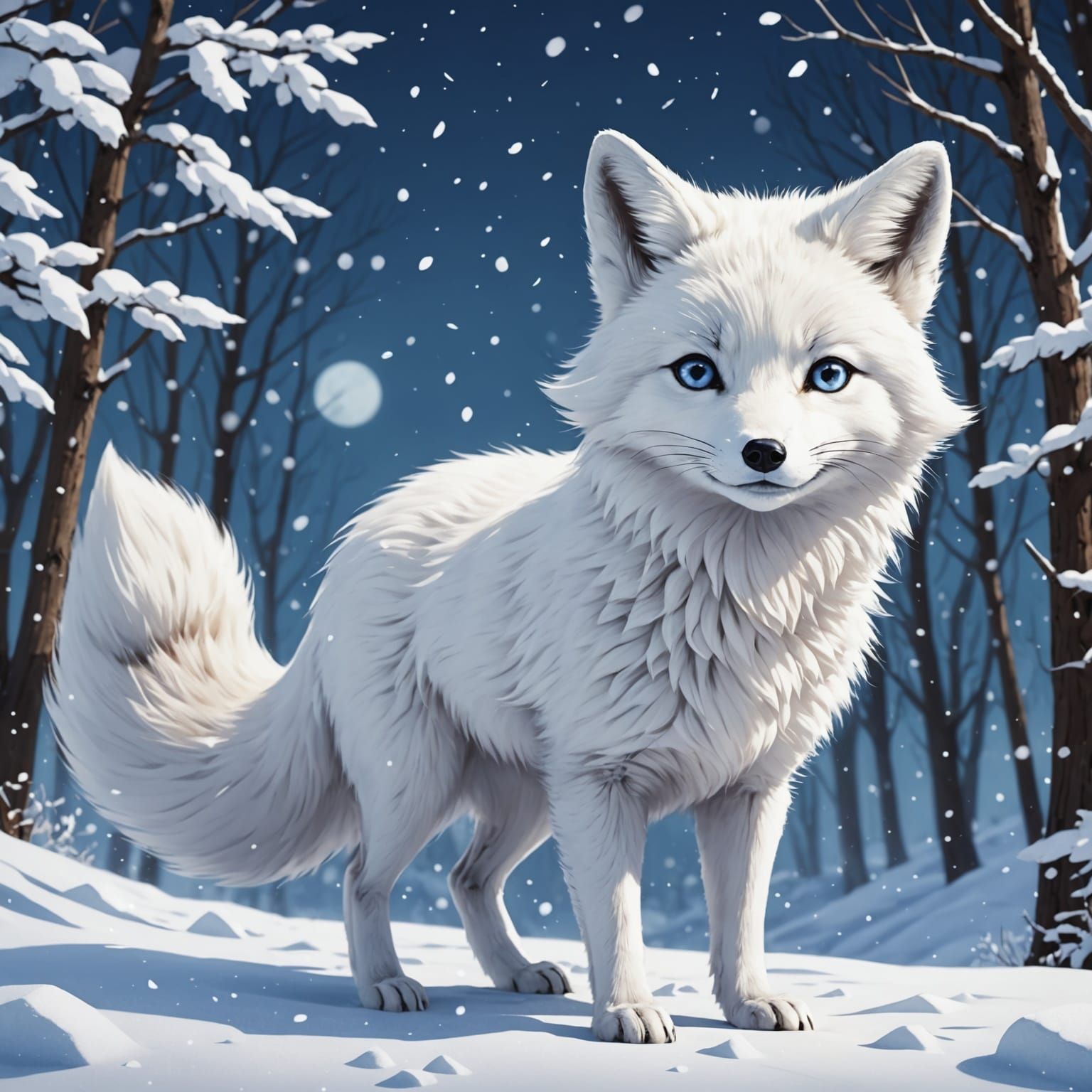 Cute Arctic Fox in Japanese Anime Style