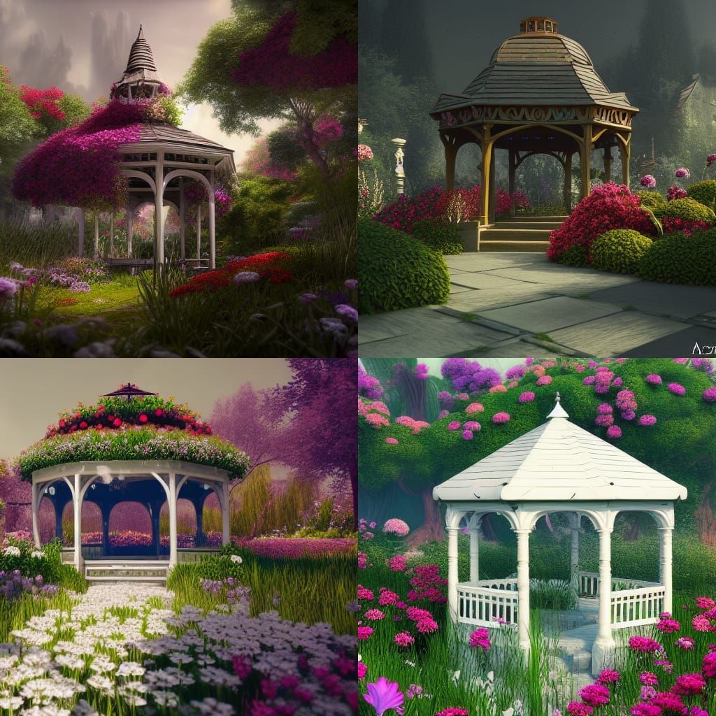 Secret Flower Garden with White Gazebo