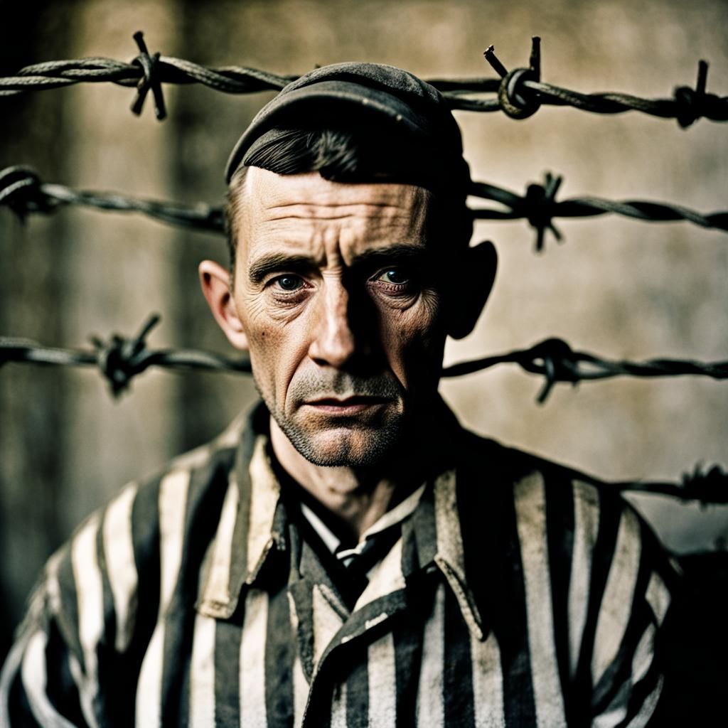 Poignant Auschwitz Prisoner Portrait in Expressionist Style