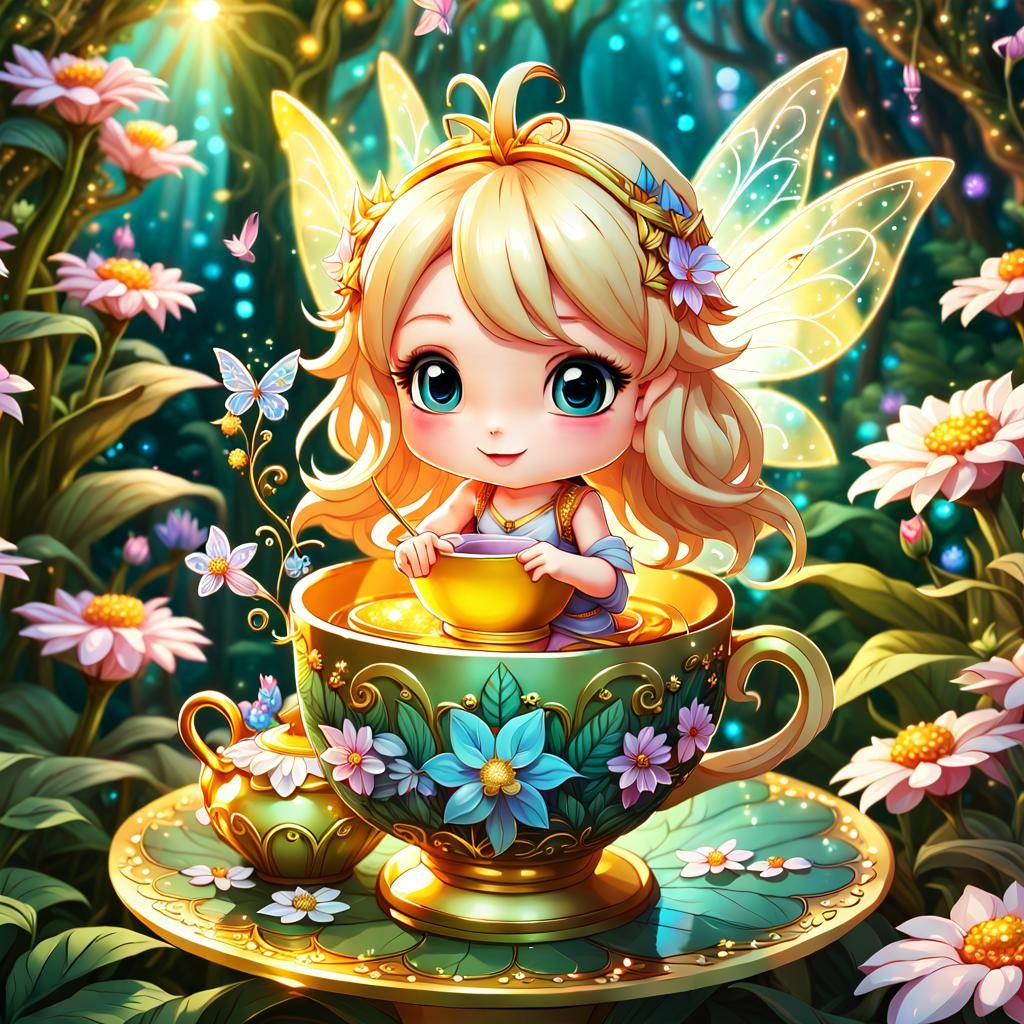 Chibi Tea Fairy in Magical Forest