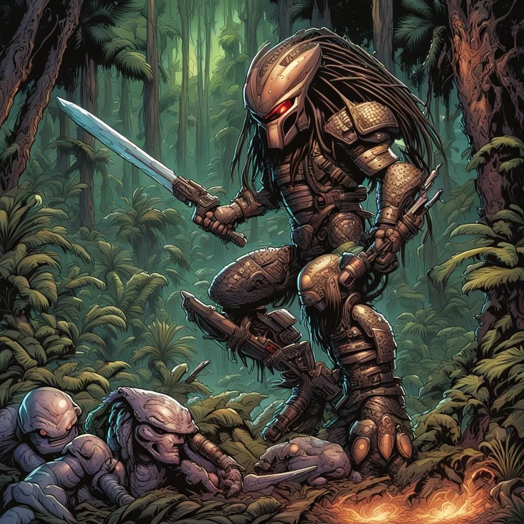 Predator Versus Tiny Toons in Comic Book Style