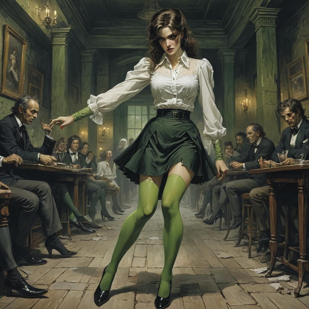 Femme Fatale in Pub, Horror Art Style