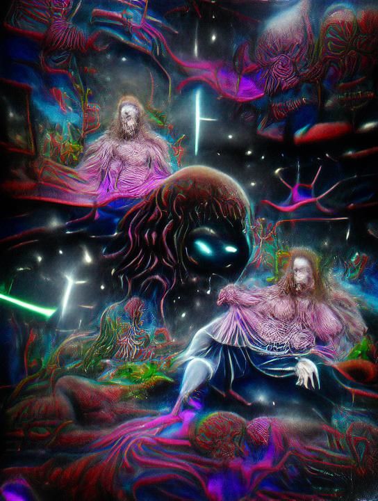 Cosmic Being's Hallucination: Synthwave Astral Illustration