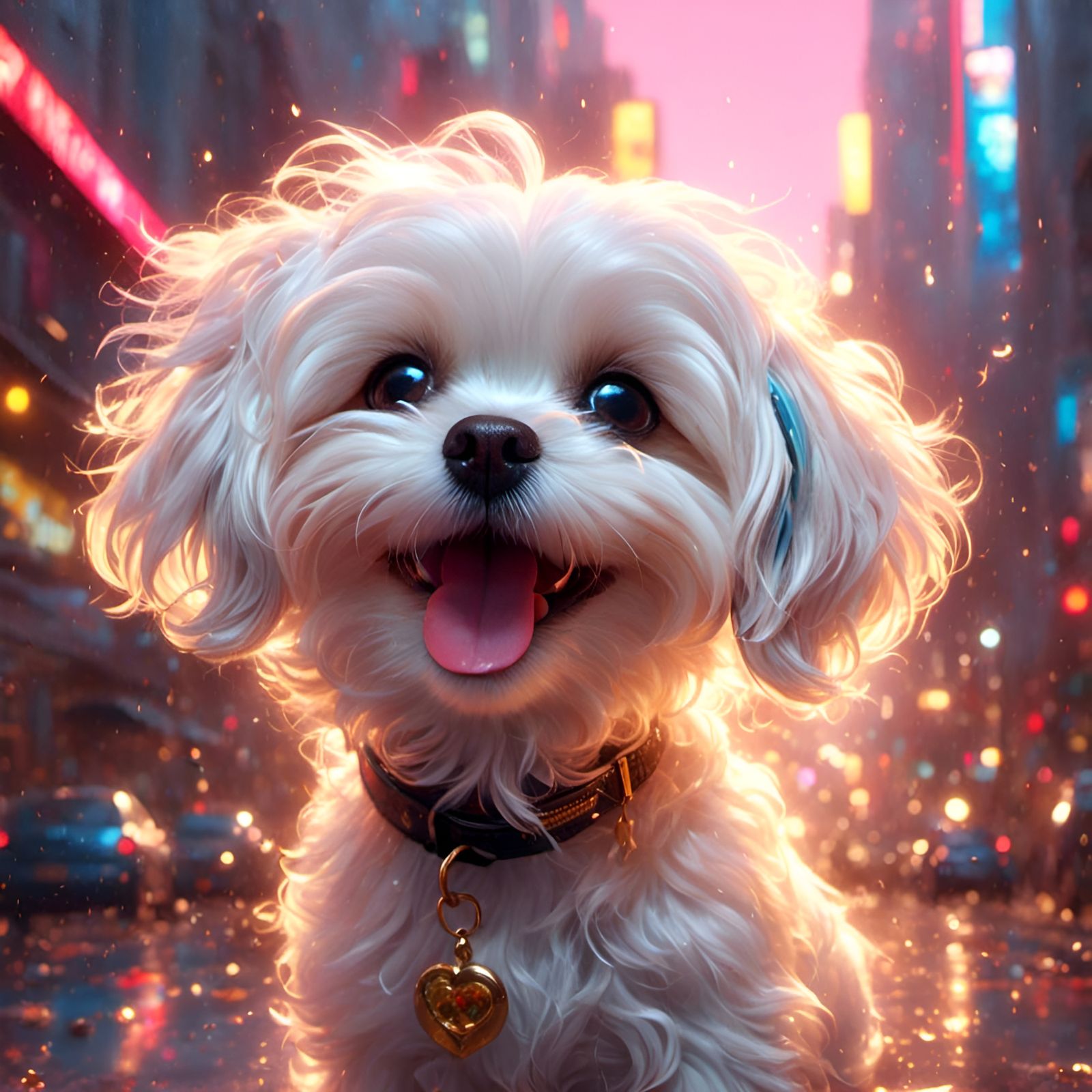 Happy Maltese Puppy Portrait in Cheerful Style