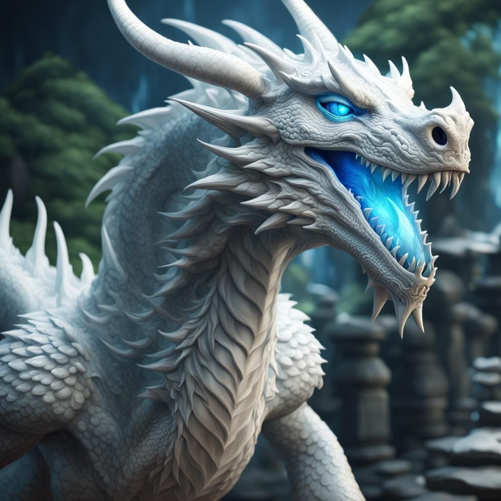 Fantastical White Dragon with Colorful Eyes