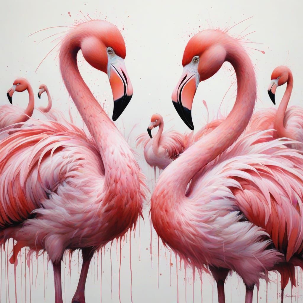Flamingos Pose as Elegant Divas in Fine Art Watercolour