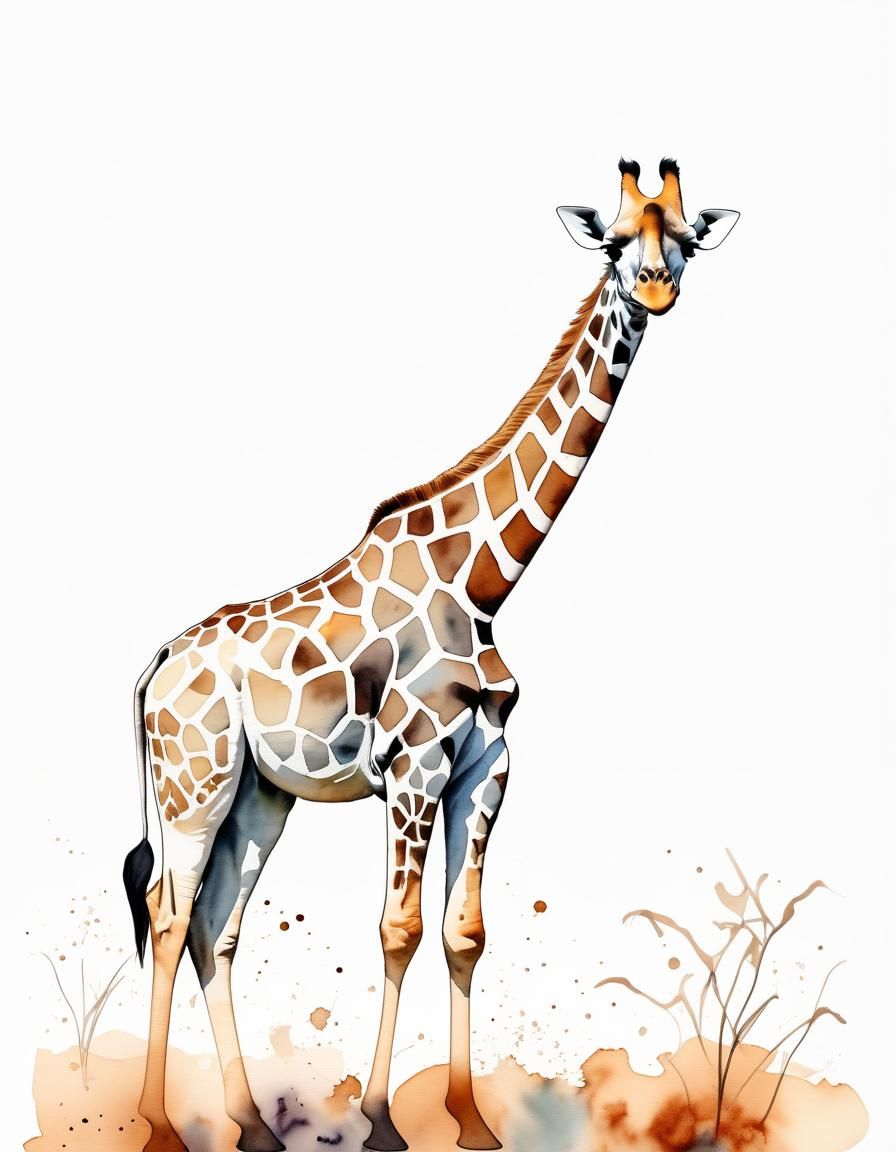 One Line Art Giraffe on Savanna