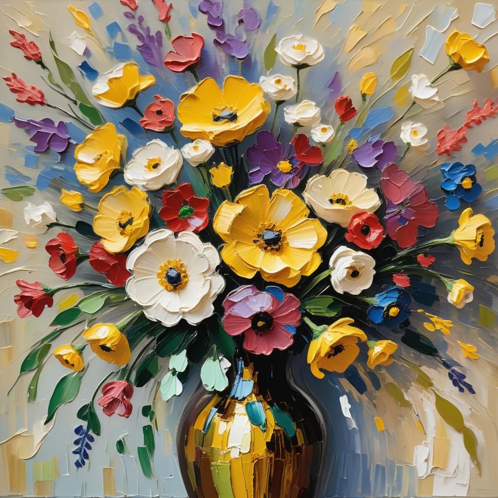 Floral Impasto Abstract Art in Fauvist Style