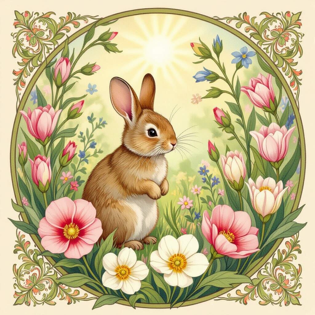 Spring Bookmark with Flowers in Beatrix Potter Style