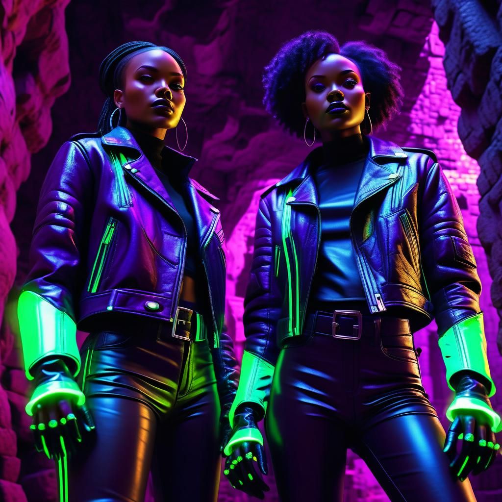 Modern Sorceresses Explore Ancient City in Synthwave Style