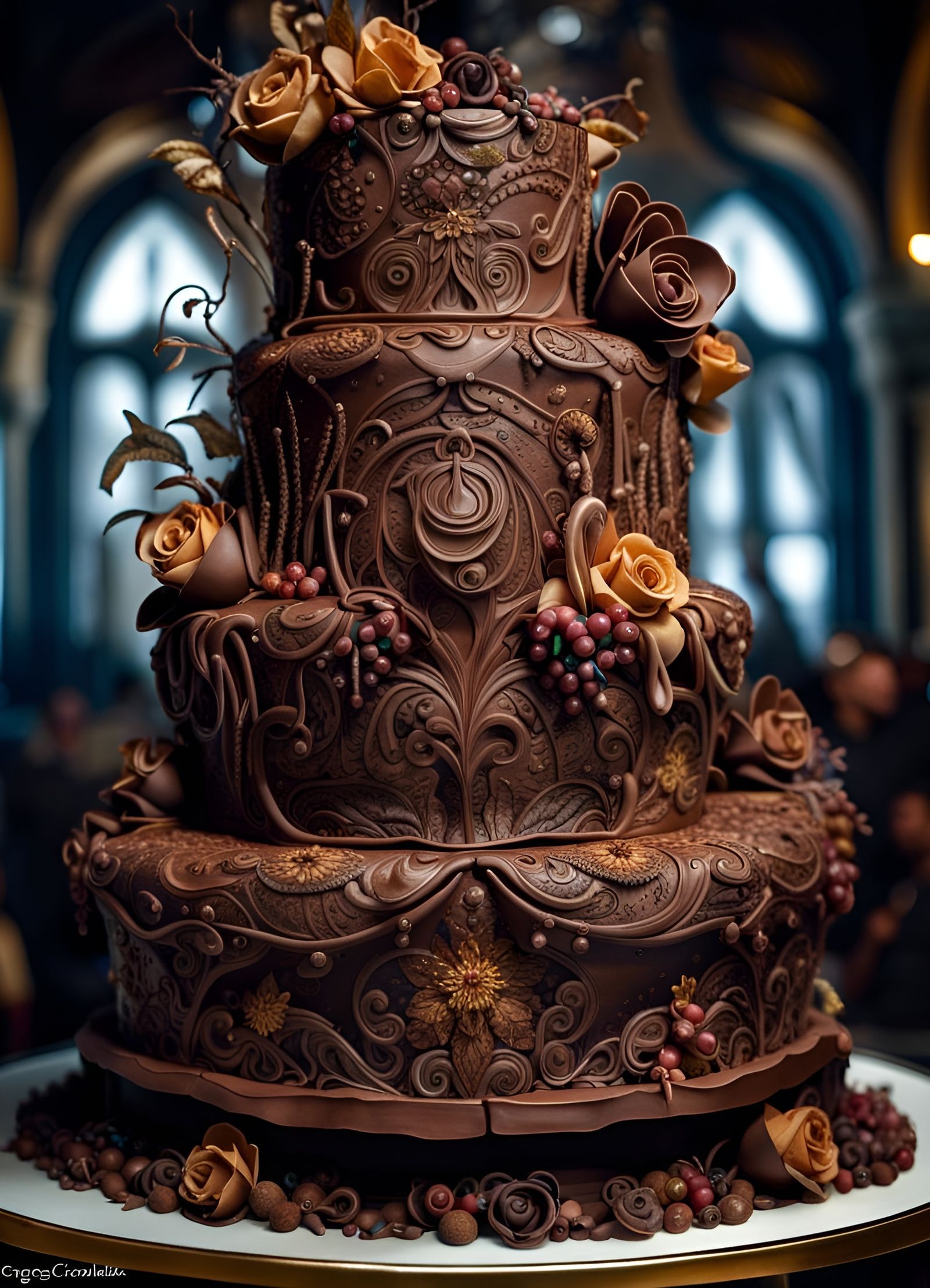 Exquisite Chocolate Wedding Cake in Hyperrealistic Detail