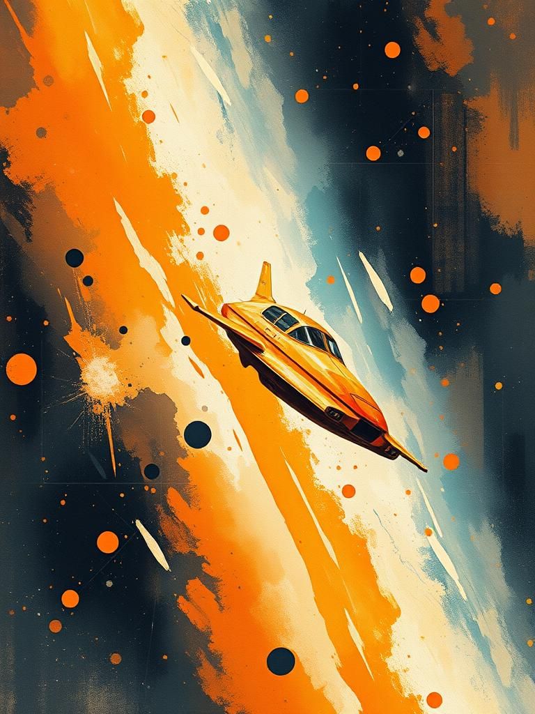 Elegant Spaceship in Deep Space, Kandinsky Watercolour