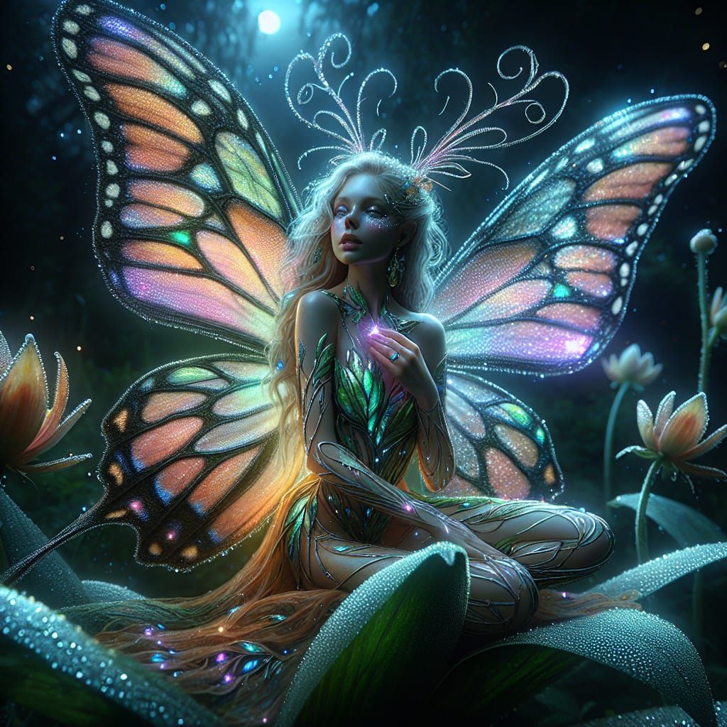 Monarch Butterfly Fairy Glowing in the Night