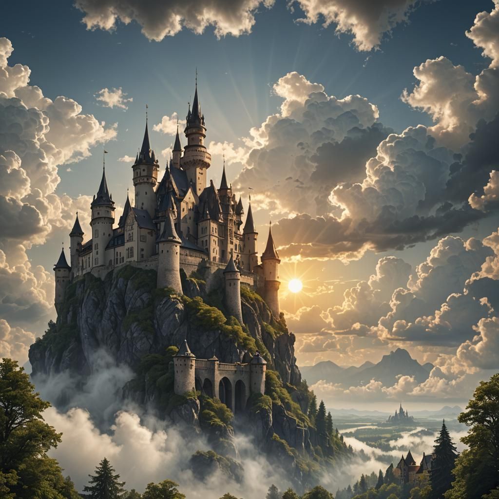 Sunlit Cloud Castle: Detailed Matte Painting