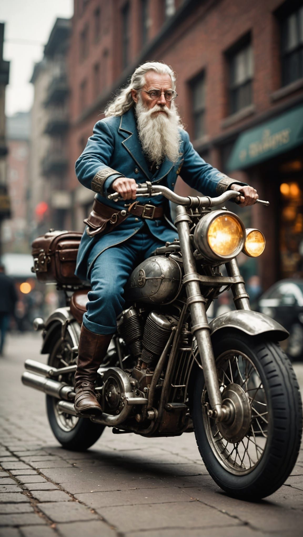 Wizard Rides Motorcycle in Dieselpunk Tilt-Shift