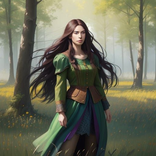 Fantasy Character Concept Art: Woman in Sunlit Meadow