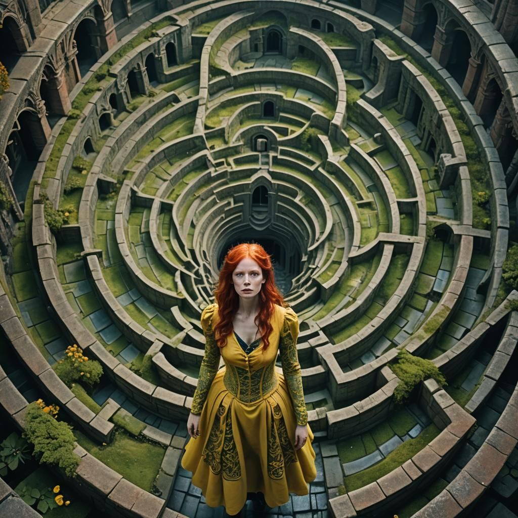 Surreal Gothic Woman in Victorian Labyrinth