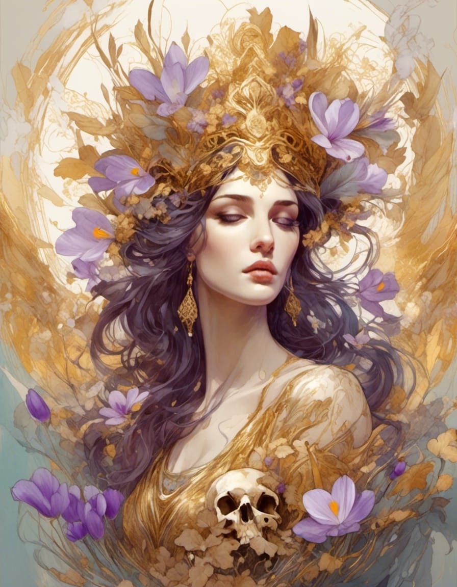 Persephone, Goddess of Spring, in Elaborate Digital Painting