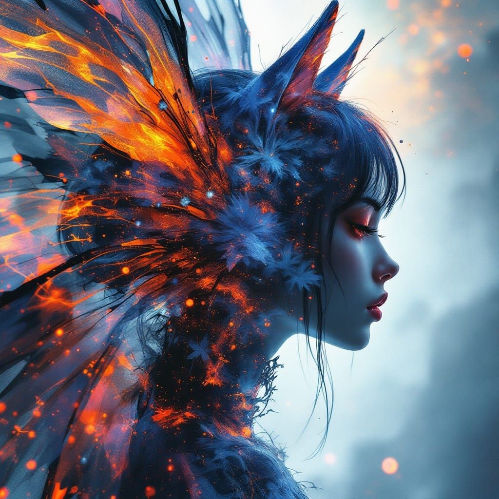 Surreal Anime Goddess in Double Exposure Masterpiece