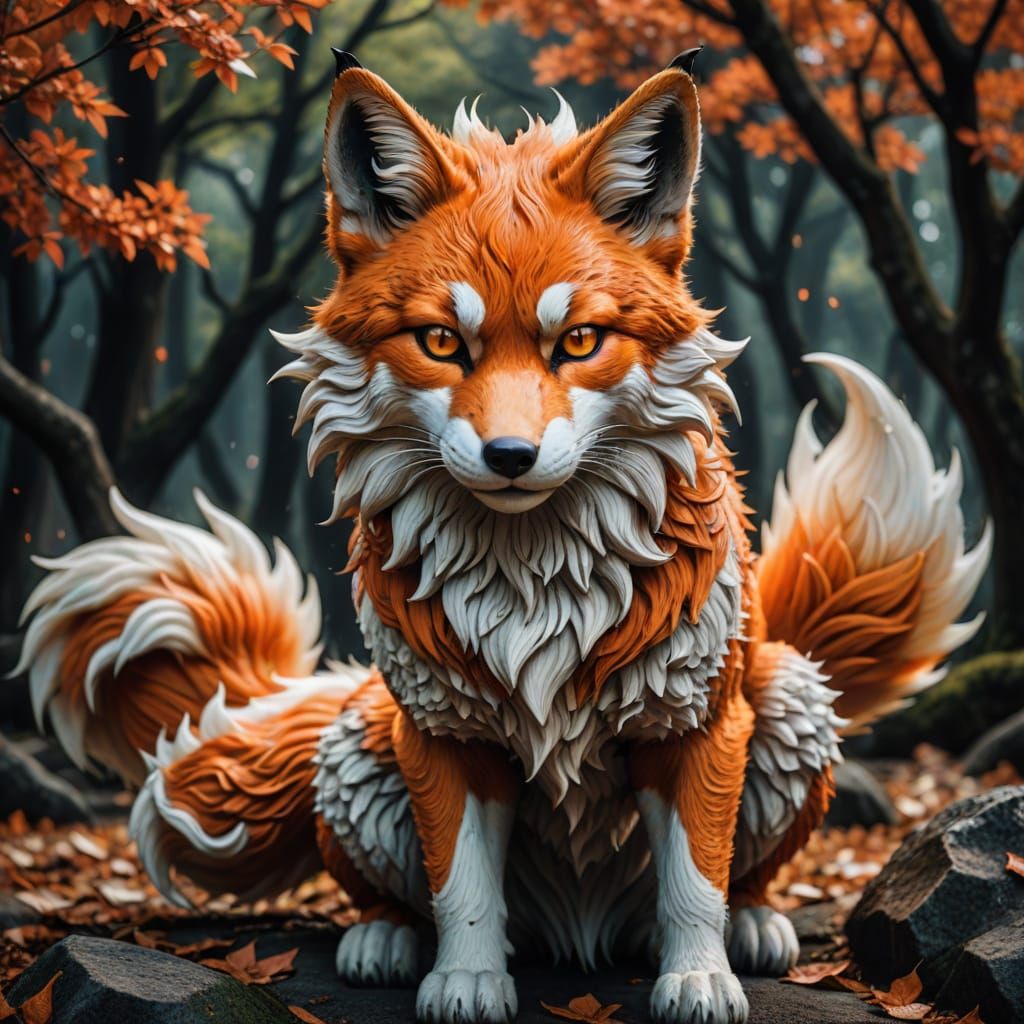 Mythical Kitsune Fox with Intricate Details
