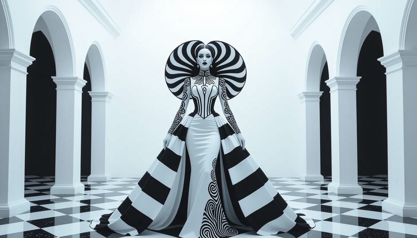 Ethereal Woman in Monochromatic Cathedral