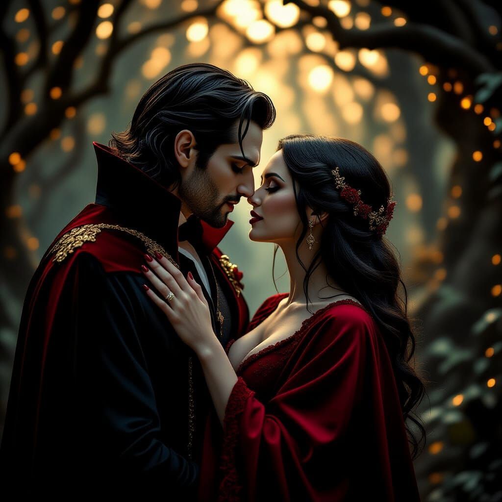Vampire Couple in Enchanted Forest, Cinematic Digital Painti...