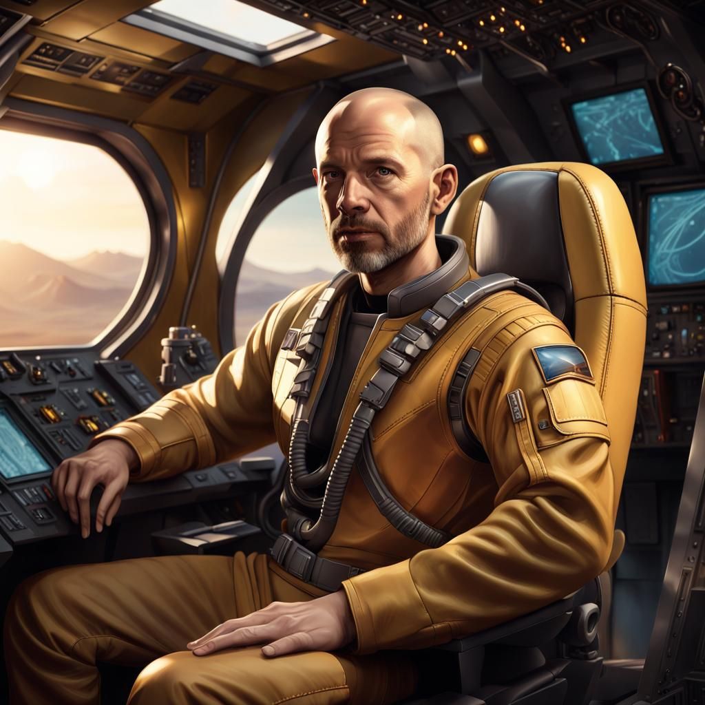 Man in Spaceship Cockpit: Hyper-Realistic Digital Art