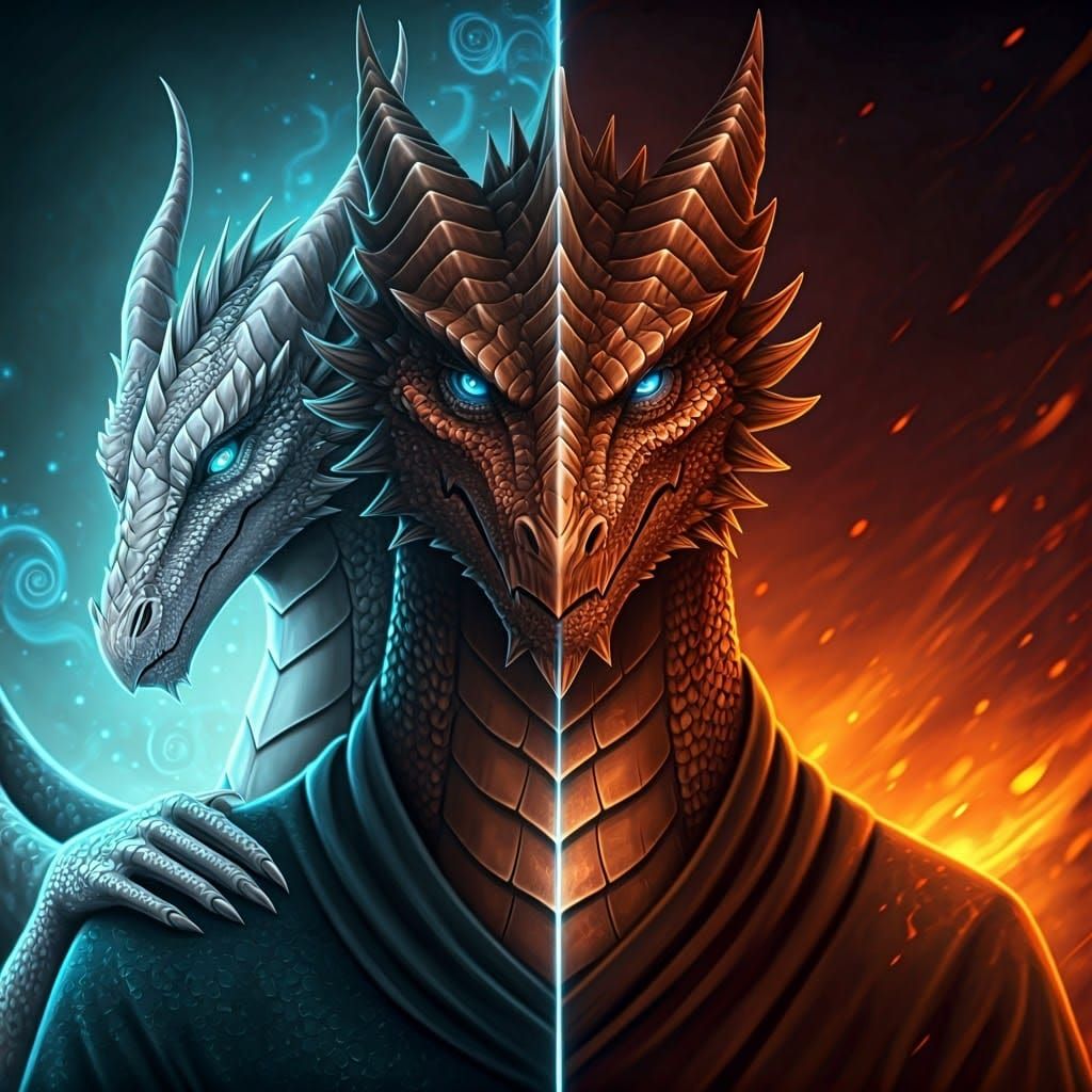 Dragonkin Split Portrait: Mercy and Vengeance