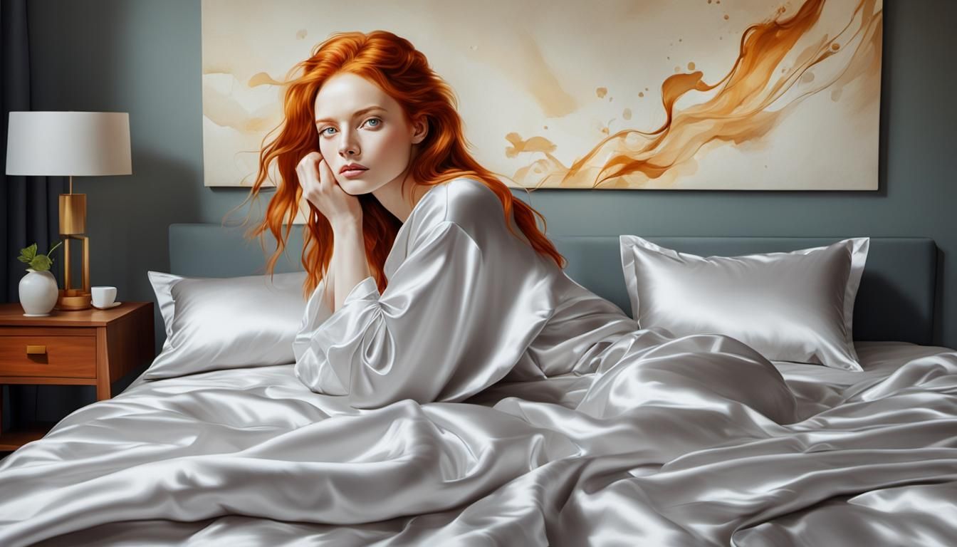 Ginger Woman Waking Up in Bed: Abstract Art