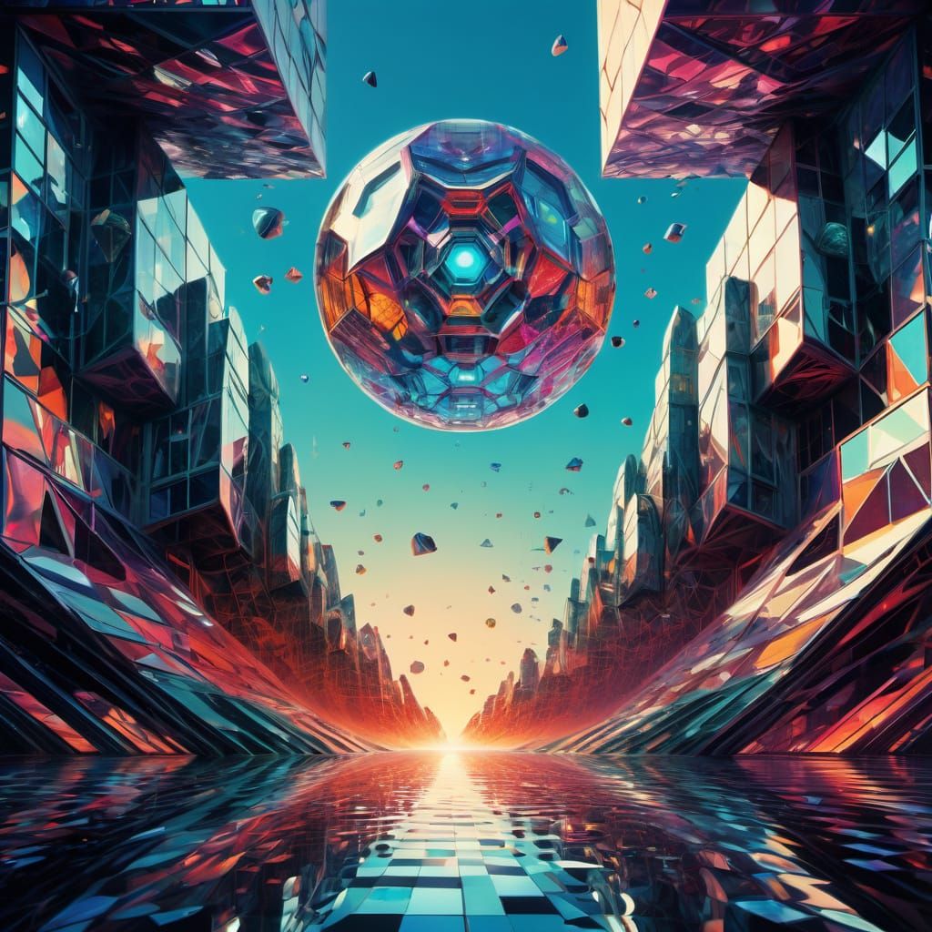 Epic Kaleidoscope of Shattered Glass in Futuristic Op Art