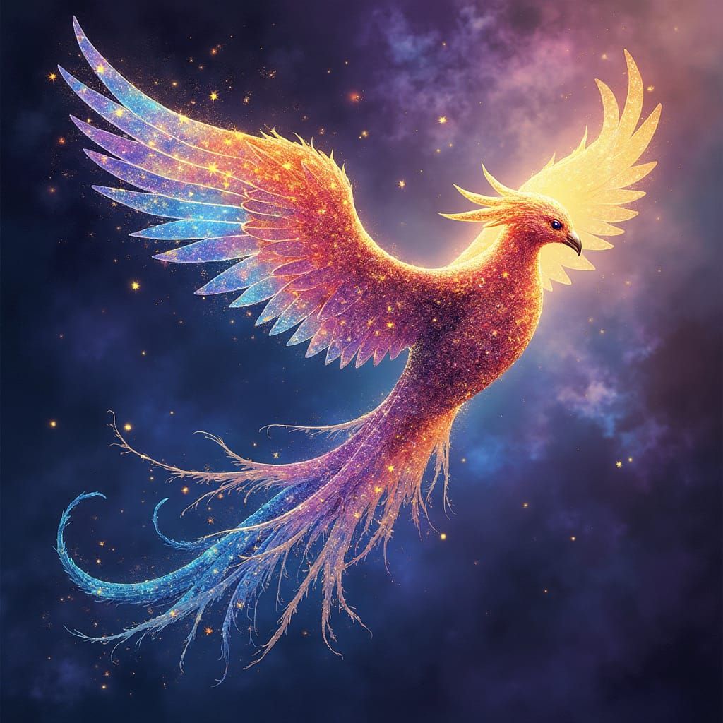 Phoenix Made of Stars Soaring Through the Cosmos