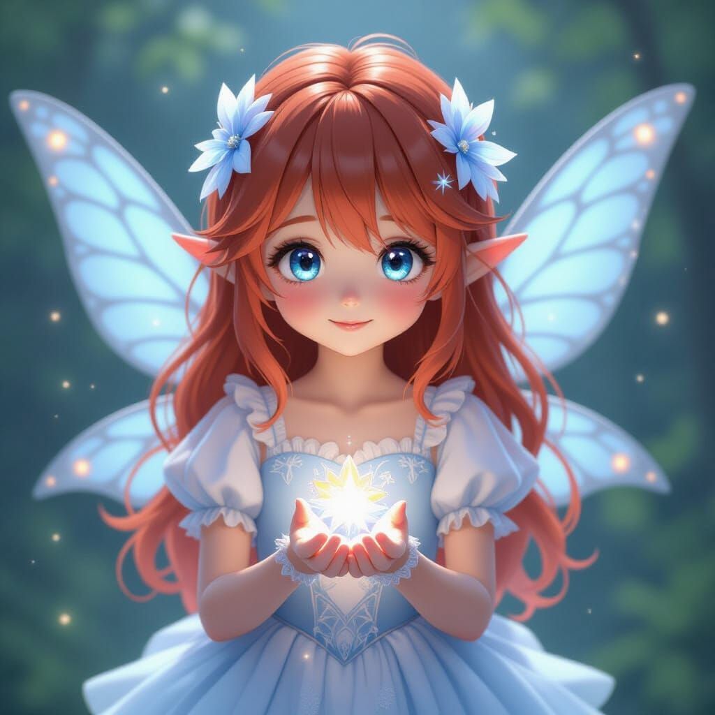 Anime-Style Fairy Girl in Illuminated Dress
