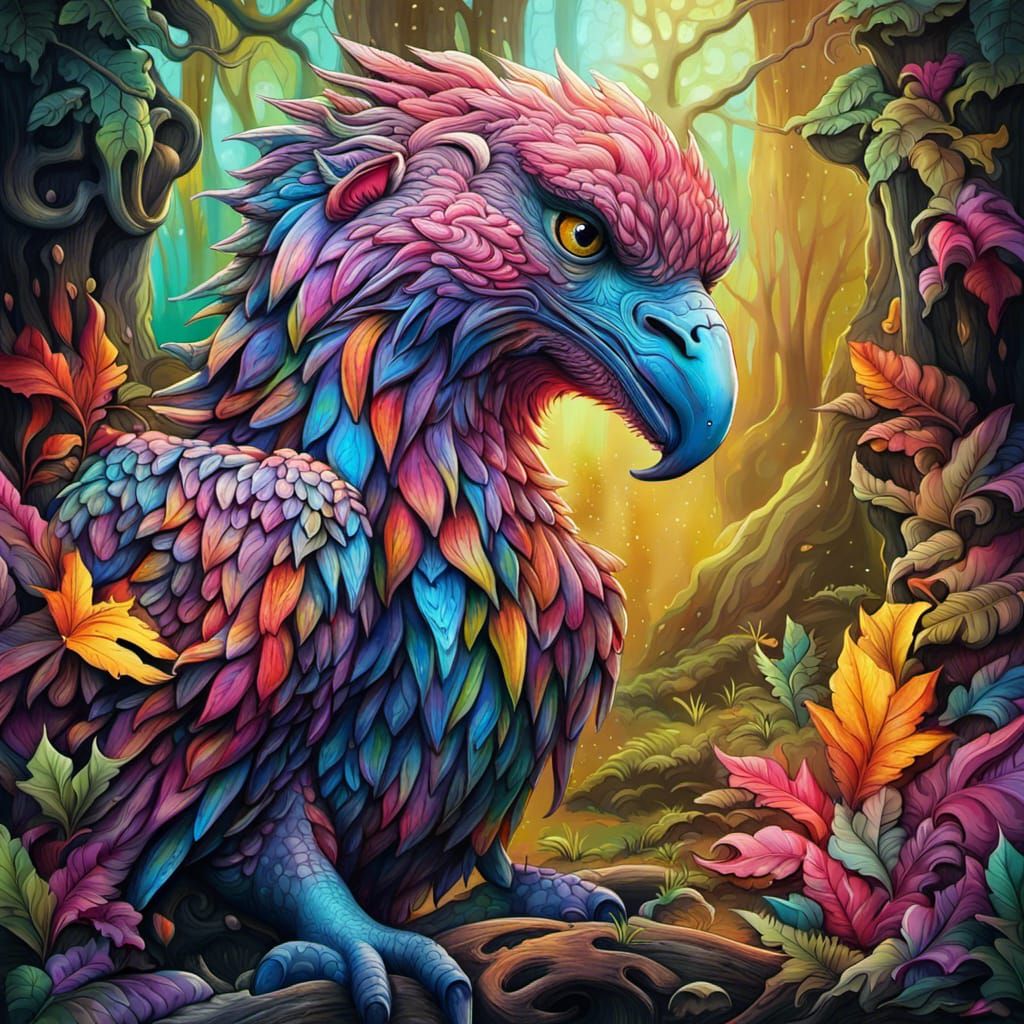 Griffin in Enchanted Woodland: Graffiti Art Style