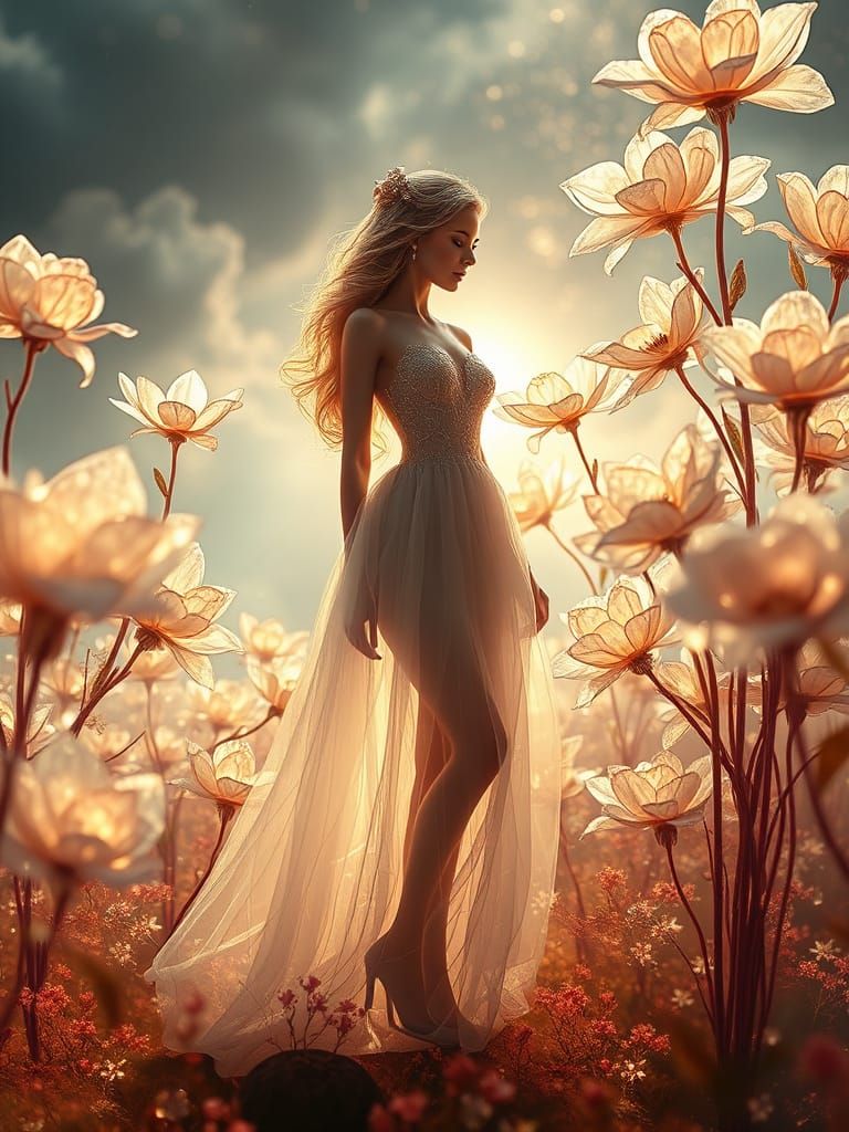 Enchanted Transparent Princess in Surrealist Dreamscape