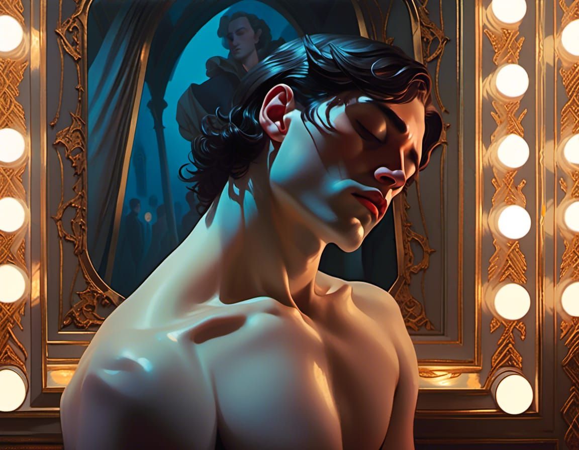 Surreal Gothic Man Before Mirror with Tendrils