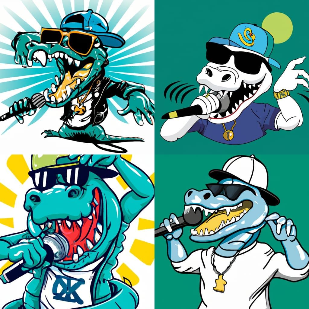 Crocodile Rapper on Stage: Whimsical Digital Portrait