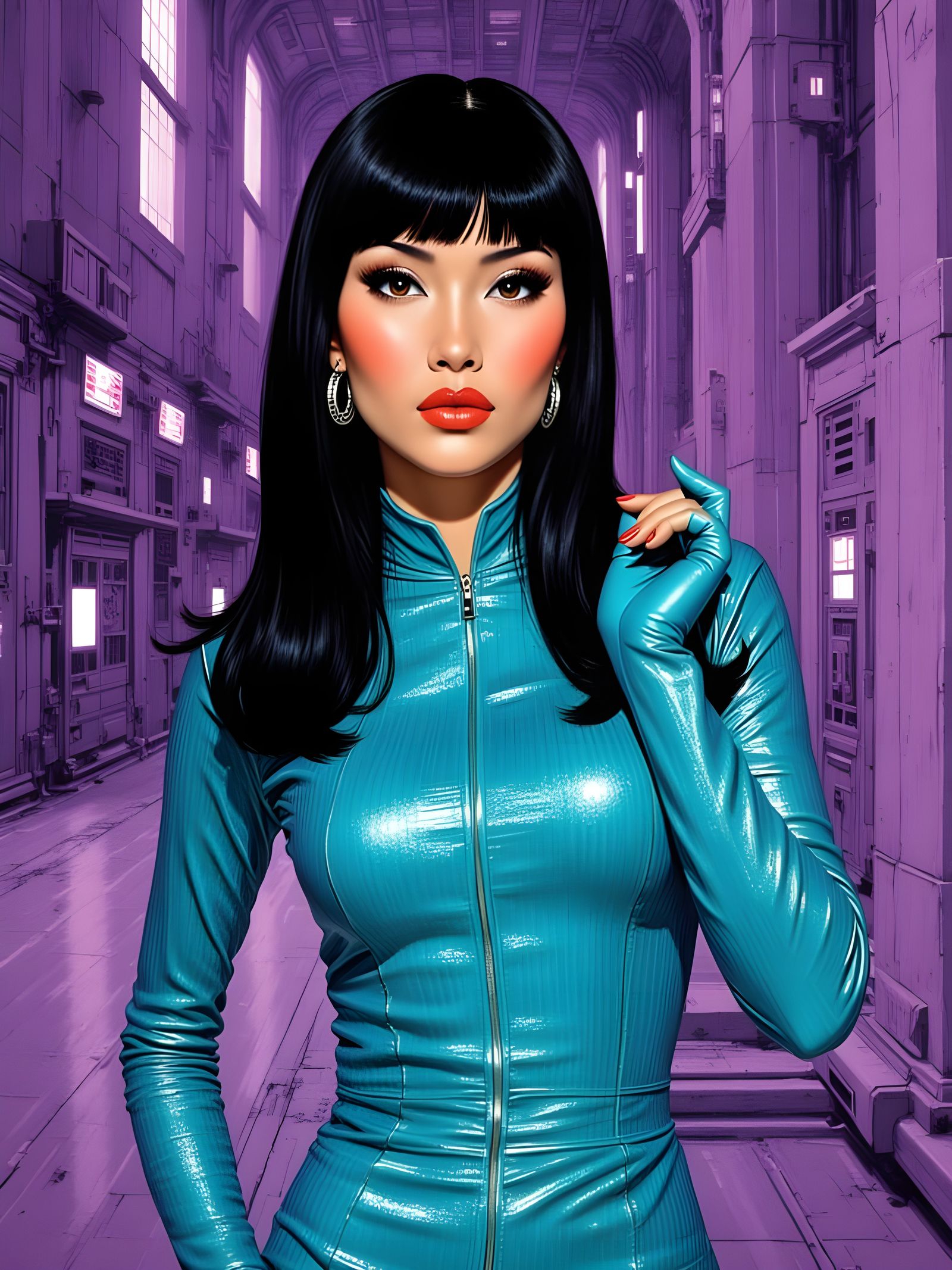 Retro-Futuristic Asian Woman in Space Qipao