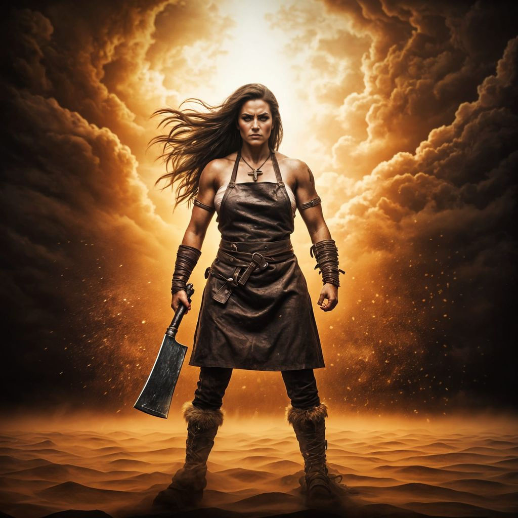 Epic Fantasy Female Barbarian Warrior in Cinematic Sandstorm