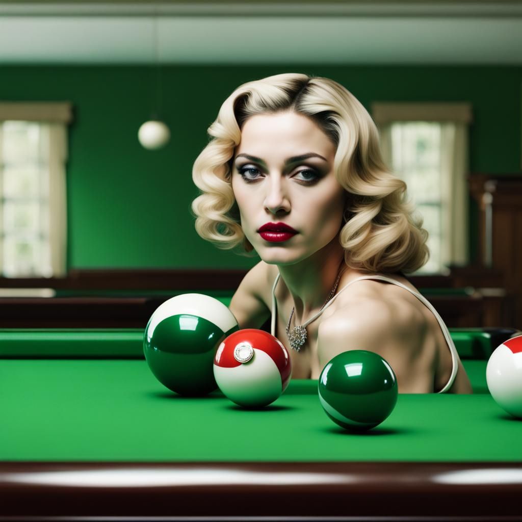 Madonna Reflected in Hyperrealistic Pool Ball