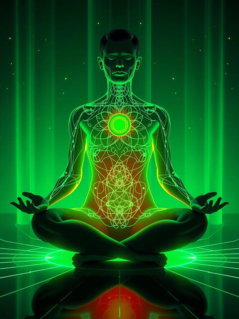 Surreal Green Energy Aura in a Meditative State