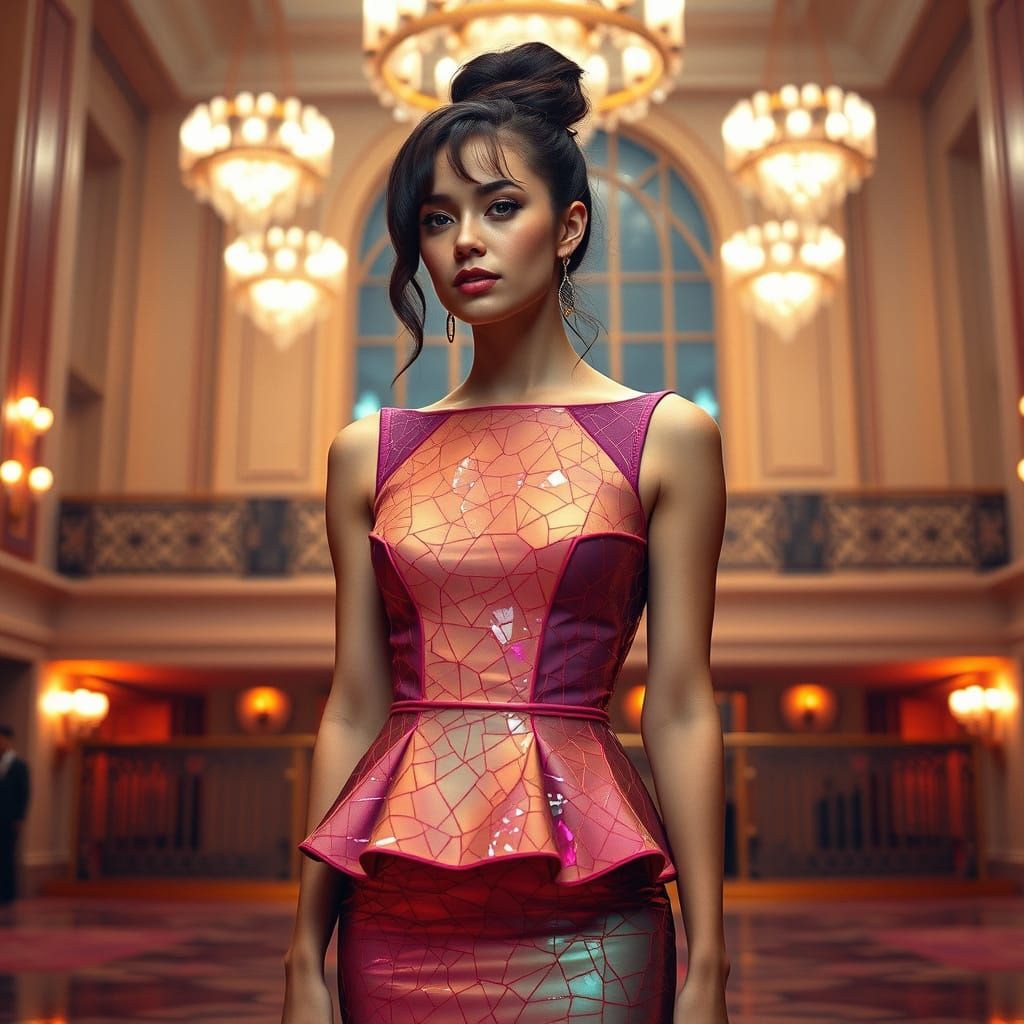 Woman in Crystal Dress, Futuristic Digital Art